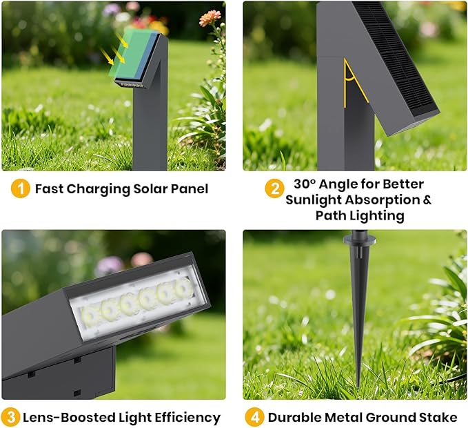 Solar Pathway Lights Dimmable Metal Solar Landscape Path Lights IP65 3000K Solars Walkway Light for Outside Garden Yard Patio Path Lawn Decor 2pcs