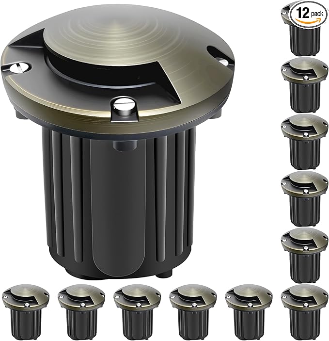 Gardencoin Brass Well Lights Outdoor 12V LED Low Voltage Landscape In Ground Light Waterproof Up Lighting Fixture Bronze Accent Lighting Fixture Without MR16 Bulb 12 Pack