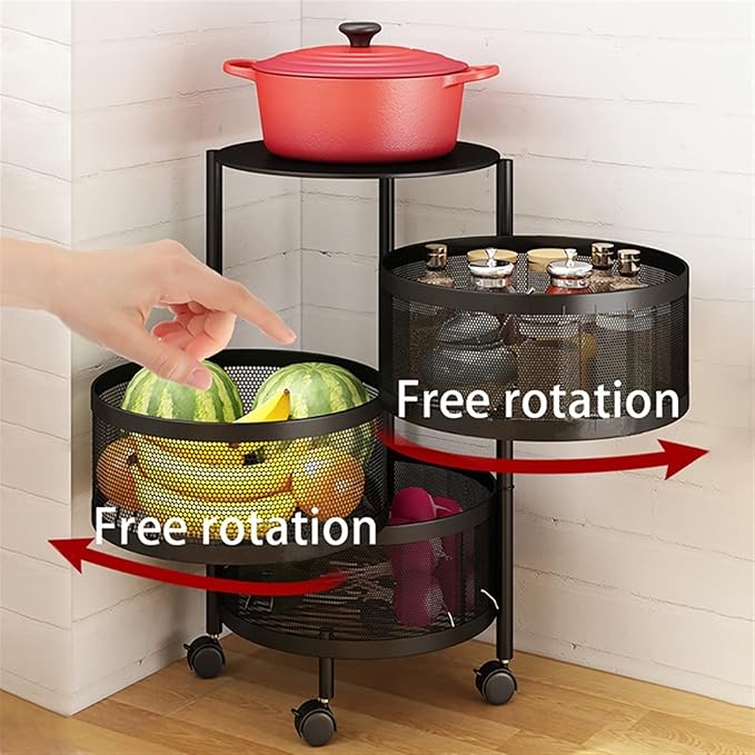 JITUIHOM Kitchen Rack Round Rotating Multi-Layer Kitchen Storage Rack Fruit and Vegetable Basket Floor-to-Ceiling(WhiteMedium)
