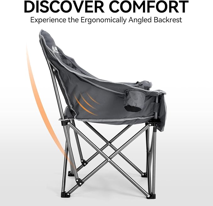 2 Pack Camping Chairs Oversized Padded Camping Chair Heavy-Duty Foldable Camping Chairs with Cup Holder and Cooler Bag Portable Lawn Chair for Sports Outdoors-Support 450LBS Grey