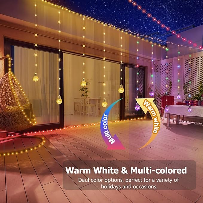 Wishing Ball Curtain Lights Battery Operated 10ft x 3.3ft Warm White &amp Multicolor Fairy String Lights Curtain Timer &amp IR Remote for Bedroom Backdrop Indoor Outdoor Christmas Party Decor