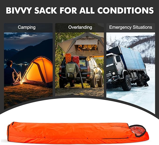 Emergency Sleeping Bag Thermal Bivvy Lightweight Survival Sleeping Bags Thermal Bivy Sack Portable Compact Waterproof Reusable for Camping Hiking Outdoor Activities