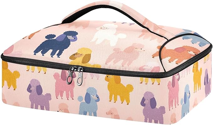 Casserole Carrier Colorful DogsInsulated Casserole Carrier for Hot or Cold Food Thermal Lunch Tote for Potluck Parties Picnic Beach Fits 9 x 13 Inches Baking Dish
