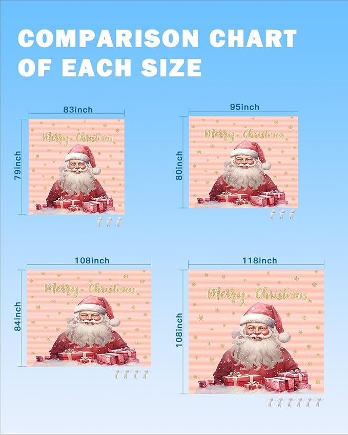 Beach Blanket Waterproof Sandproof Merry Christmas Pink Santa Claus Gift Quick Drying Beach Mat with 4 Stakes Gold Snowflake Gradient Stripe Lightweight Picnic Blanket for Travel Camping 108x84
