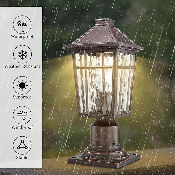 Darkaway Outdoor Post Lights Lamp Post Light Fixture Waterproof Aluminum Housing with Water Ripple Glass Fence Post Deck Lighting for Garden Patio Pathway