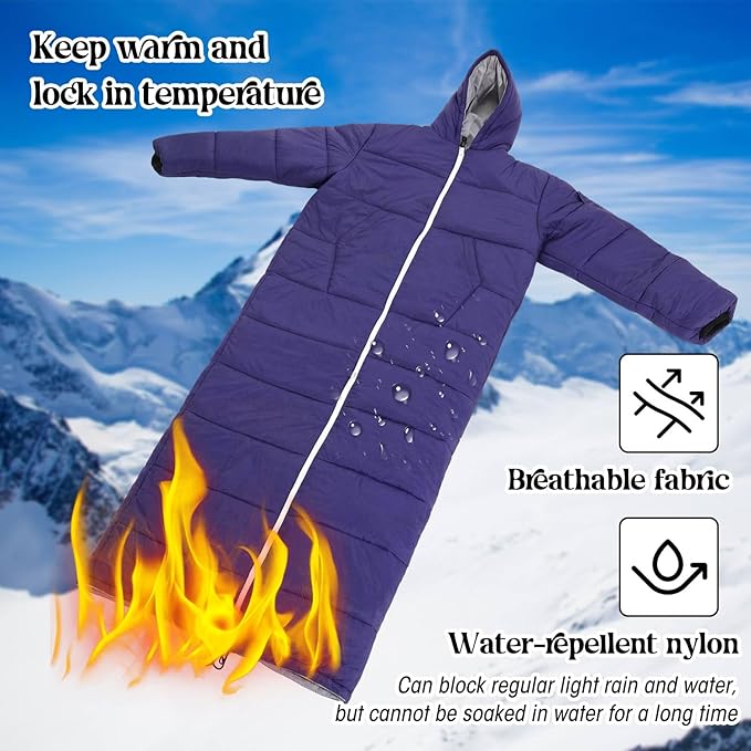 Macarrie Cold Weather Wearable Sleeping Bag for Adults with Sleeves and Hood 74 Inch Long 0 Degree Winter Weather Insulated Extreme Cold Sleeping Bag Coat for Camping Hiking Stadium