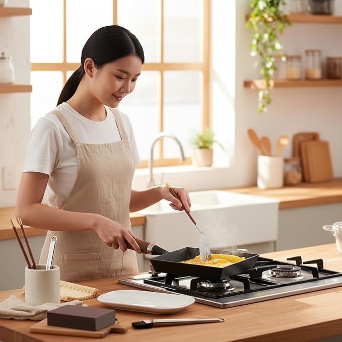 Japanese Cast Iron Tamagoyaki Pan - Pre-Seasoned Liquid Nitrogen Treated Non-Rust Ready to Use Detachable Wood Handle Oven Safe for Omelets Steak &amp Camping Chemical-Free Non-Stick9x7 Inch