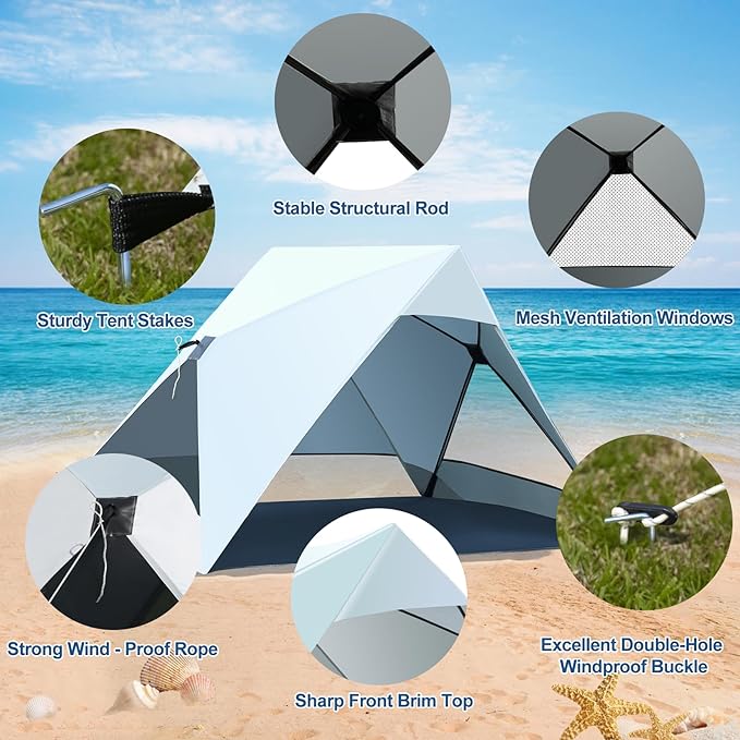 Pop Up Beach Tent for 2/3/4 Person with UPF 50+ UV Protection Lightweight &amp Easy Setup Beach Shade Canopy Wind-Resistant Shelter Portable Cabana for Family Outdoor Picnics Fishing