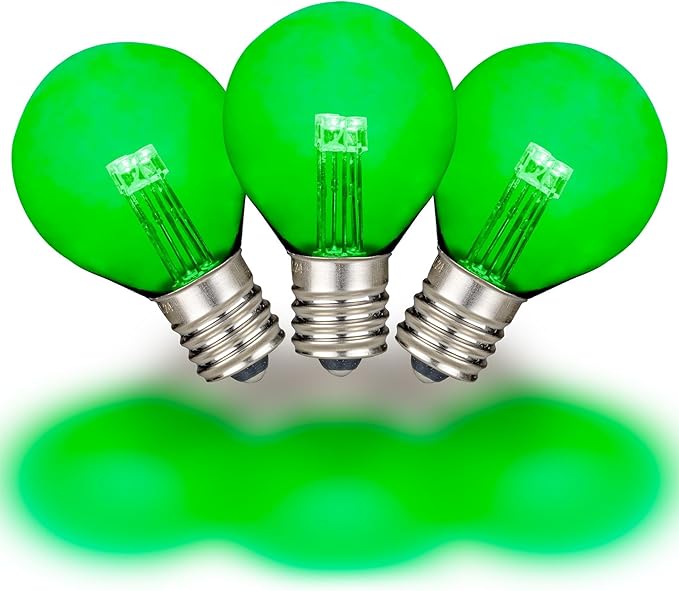 Novelty Lights 25 Pack G30 Glass LED Globe Bulbs String Light Replacement Bulbs E12 Candelabra Base Energy Efficient Outdoor Patio Lighting Green