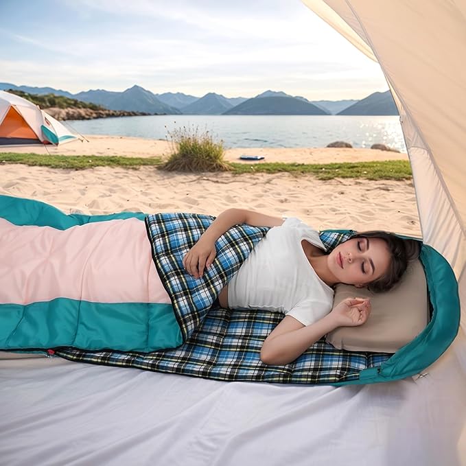 Cotton Flannel Lined Sleeping Bag for Adults Teens Kids Cold Weather &ampWarm 3 Seasons Lightweight Compact Camping Essentials Equipment Hiking Outdoor Travel