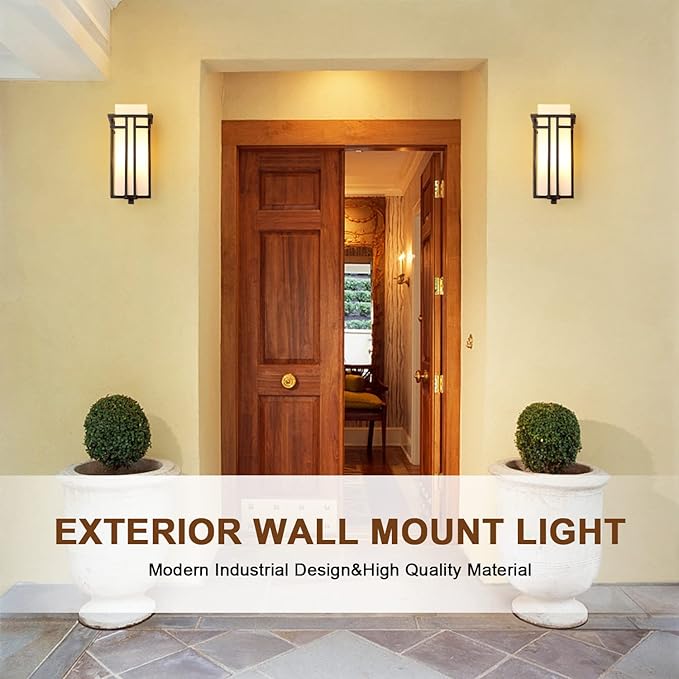 Outdoor Porch Light Wall Mounted Waterproof Wall Lantern Exterior Light Fixture for Entryways Yards Garage Front Porch Square Metal Frame with Frosted Glass Black