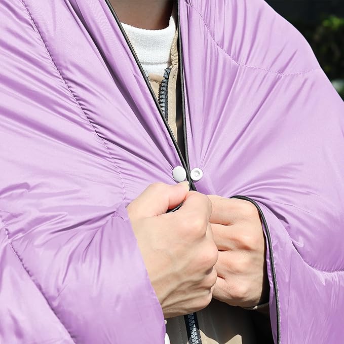 zzlamb Camping Blanket for Cold WeatherOutdoor Puffy Blanket Portable Down AlternativeWindproof Warm Cloak with SnapsCozy Quilt Backpacking Picnic RV Travel Plane Car Hammock Beach Climbing