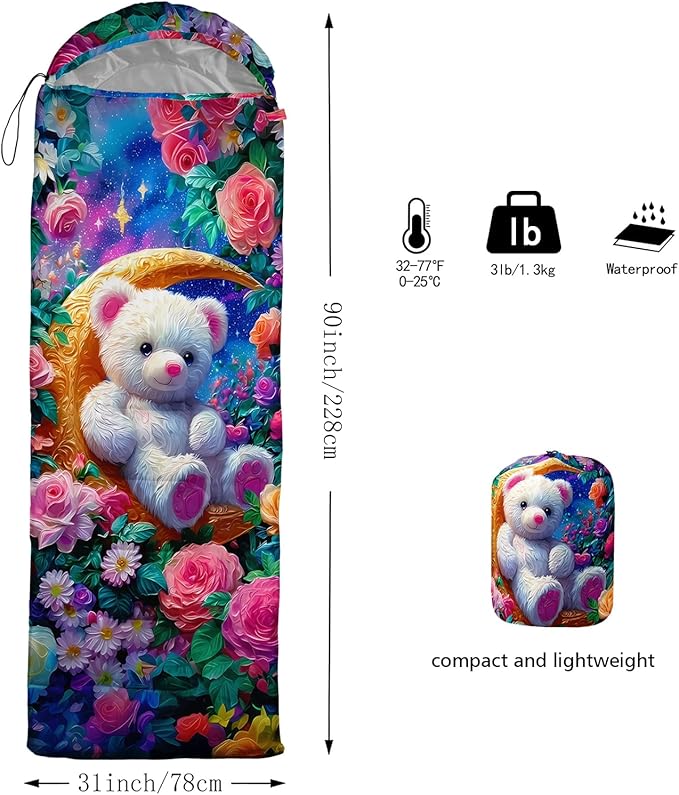 AILONEN Cartoon Camping Sleeping Bag for Boys Girls AdultsLightweight &amp Waterproof3 Season Warm &amp Cold WeatherPortablePrinted Sleeping BagTravelingCampingHiking