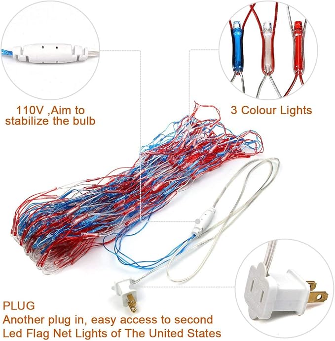 American Flag String Lights Waterproof Led Flag Net Light with 420 Super Bright LED for Yard Garden Decoration Festival Holiday Party DecorationChristmas Decorations (Plug in Power)