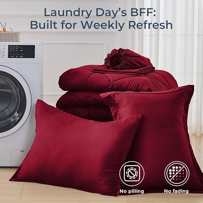 HEVUMYI Red Twin-XL Comforter Set - 5-Piece All Season Bed in a Bag Twin-XL Ultra Soft Bedding Set with Comforter Flat Sheet Fitted Sheet Pillowcases Pillow Shams