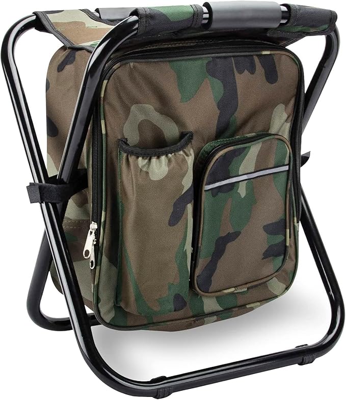 Backpack Cooler Chair Portable Fishing Chair Folding Seat 400 LBS Large Capacity Camouflage Bag Outdoor Gear Camping Stool for Travel Beach Hiking Picnic