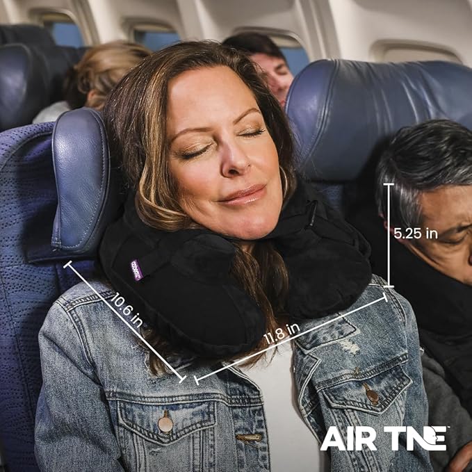 Cabeau Inflatable Travel Pillow – Air TNE – Adjustable Lightweight and Supportive for Sleeping on Airplanes Trains and Cars– Customized Fit and Compact Carrying Case (Midnight Black)