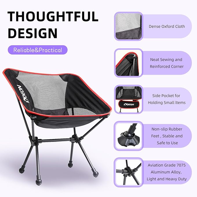 Portable Camping Chair Ultralight Durable Foldable Chair for Outdoor CampTravel Beach Picnic Garden Sport Sturdy Frame Comfortable Collapsible Lawn Chair Supports 330Lbs