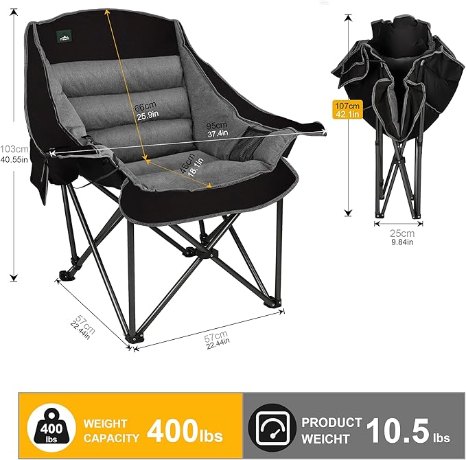Northroad XL Heated Camping Chair Oversized Heated ChairsPortable Folding Heated Lawn Chair W/3 Control Levels for Outdoor Hiking Picnics Heavy-Duty 400-lbs Capacity (Battery NOT Included)