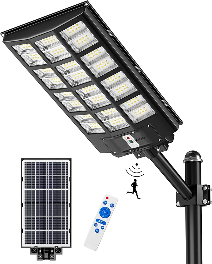 Gefolly SL-7000W Solar Street Light Outdoor Wide Angle Commercial Parking Lot Lights Dusk to Dawn 6500K Flood Security Light IP67 Lamp for Basketball Court Yard