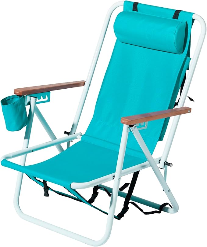Folding Beach Chair 4-Position Recline Portable Beach Chair Lightweight 8.8 lbs 265 lbs Capacity Durable Steel &amp Oxford with Backpack Straps for Camping Outdoor