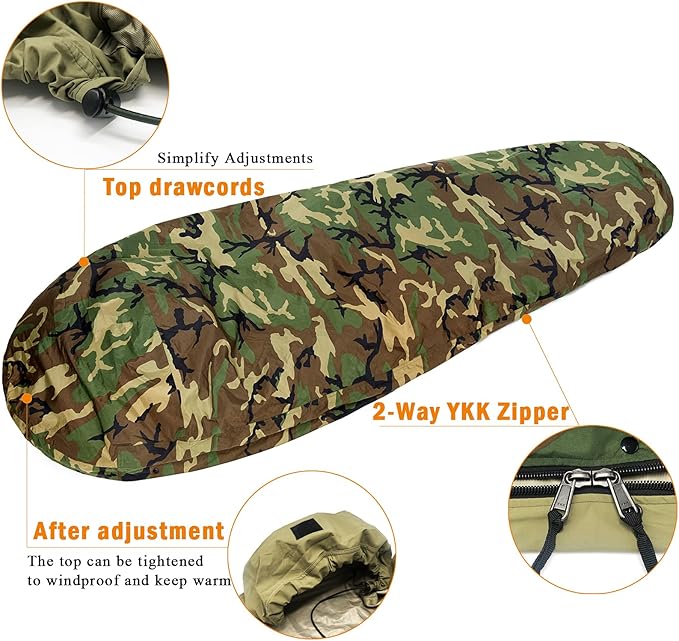 Akmax.cn Bivy Cover Sack for Military Army Modular Sleeping System Waterproof Outer Shell for Sleeping Bag Minimalist Stealth Shelter
