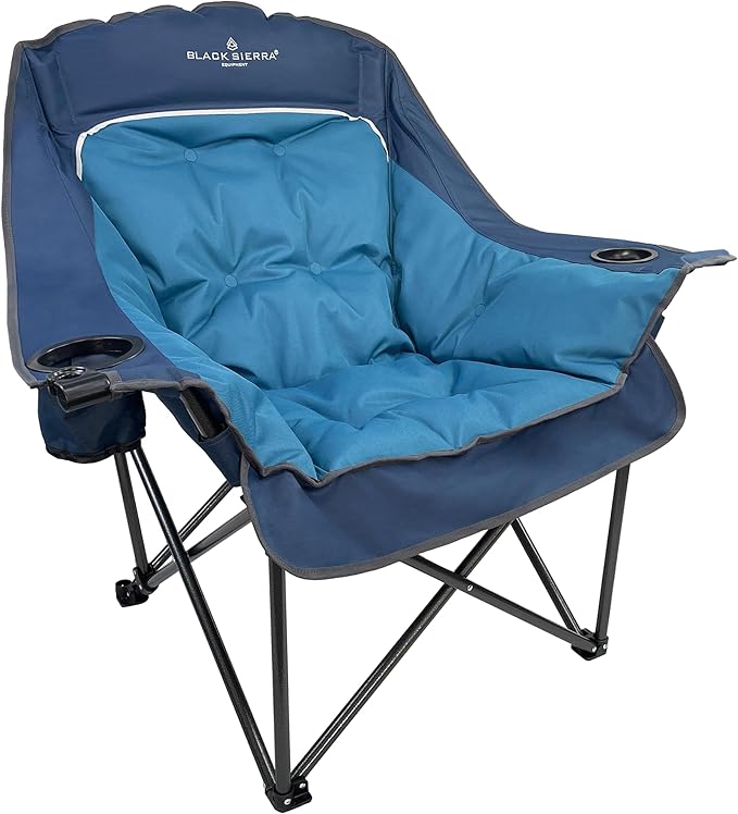 Black Sierra Oversized Camping Chair for Adults – 400 lb Heavy Duty Folding Chair with Cup Holders &amp Carry Bag