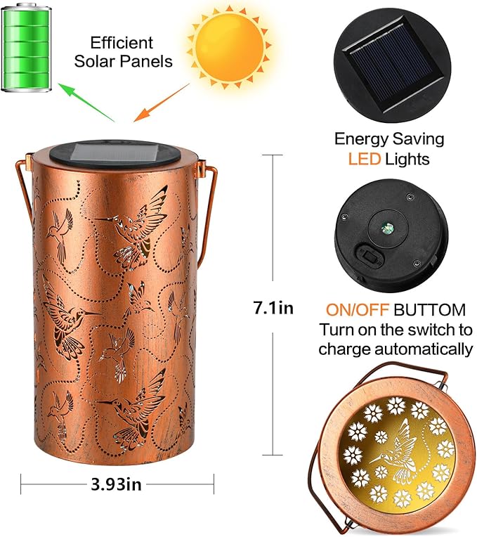Solar Lanterns Outdoor Hanging Hummingbird Decor LanternWaterproof Hollow Out Metal Decorative Garden LightGraceful Decoration for PatioYardLandscapeWalkwayFestival