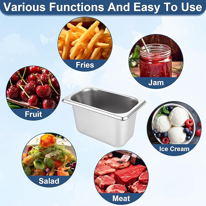 8 PCS Stainless Steel Hotel Pans with Lids 1/9 Size 4 Inch Deep Stainless Steel Steam Table Pan with Lids Metal Food Pans with Lid for Hotel Restaurant Buffet Home