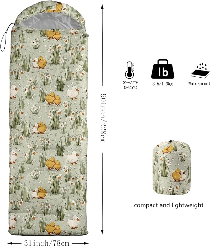 AILONEN Cartoon Camping Sleeping Bag for Boys Girls AdultsLightweight &amp Waterproof3 Season Warm &amp Cold WeatherPortablePrinted Sleeping BagTravelingCampingHiking