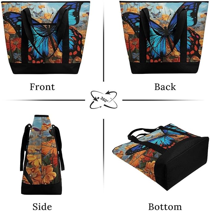 Insulated Shopping BagLarge Reusable Cooler Bags Big Butterfly Printed Foldable Shopping BagTravel Waterproof Shoulder Bag
