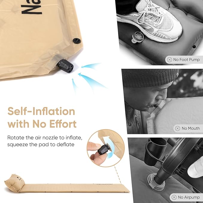 Naturehike Self-Inflating Sleeping Pad Ultralight Memory Foam Camping Pad with Pillow Fast Inflating Sleeping Pad for Camping Hiking with Storage Bag Single Yellow