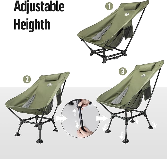 Night Cat High-Back Camping Chair: Lightweight Comfortable Backpacking Chair with Head Support and Anti-Sinking Feet for Hiking Lawn Mountain 330 LBS Green