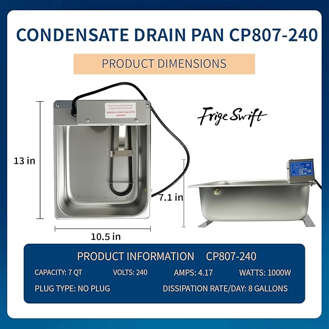 CP807-240 Condensate Drain Pan Commercial Refrigeration Condensate Evaporator Pan 240V 1000W