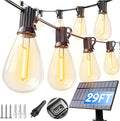 luckystyle 29FT Solar String Lights Outdoor Waterproof with 10+1 LED Bulbs Long Last for 20+Hrs Commercial Grade Shatterproof USB Patio Solar Powered Lights for CampingBackyard Garden Porch Decor