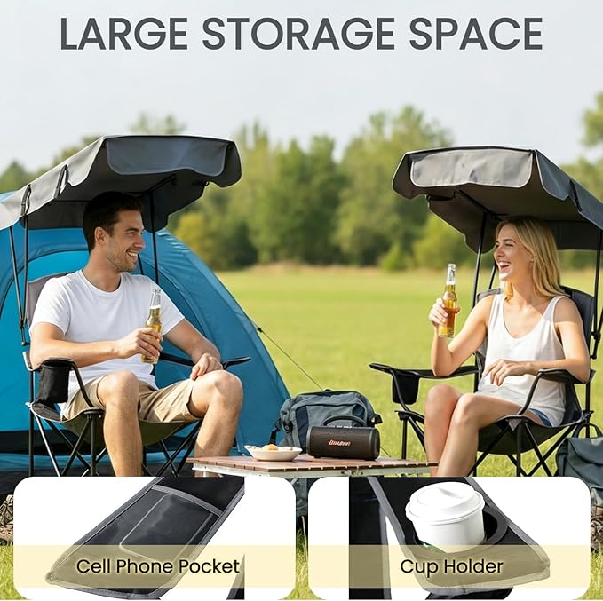 FAIR WIND Oversized Camping Chair with Canopy Beach Chair with Canopy Shade for Adults Heavy Duty 380 LBS Portable Folding Chair for Outdoor