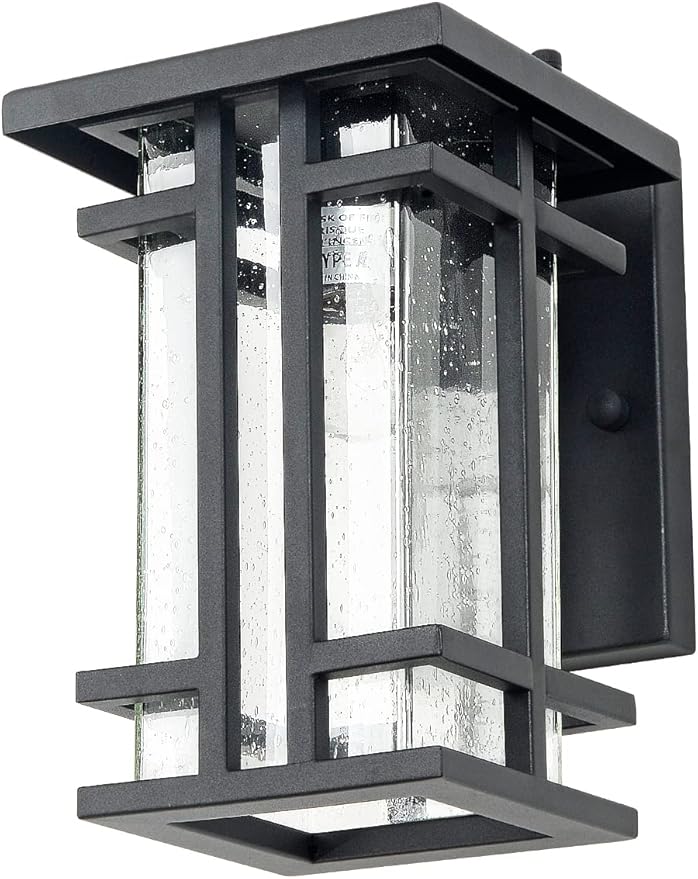 Retro Outdoor Wall Light Small Outside Wall Lamp with Clear Seeded Glass Shade 10H Exterior Light Fixtures Wall Mount IP65 Waterproof Outdoor Porch House Lighting Exterior Wall Lantern E26Black