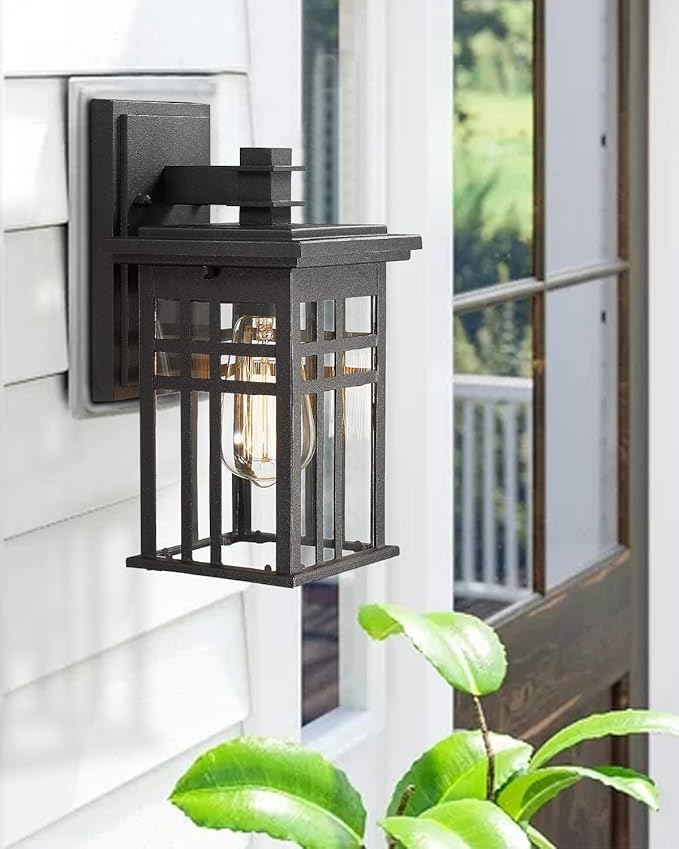 zeyu 2 Pack Outdoor Wall Sconce Exterior Wall Mount Light in Black Finish with Clear Glass Shade 20068B1-2PK