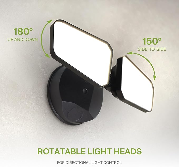 ASD LED Security Flood Lights Outdoor 20W 5CCT 2700K-5000K Rotatable Heads Wired Flood Light 150° Side-to-Side 180° Up and Down IP65 for Wet Locations UL DLC Premium 145000 hr Lifespan Black