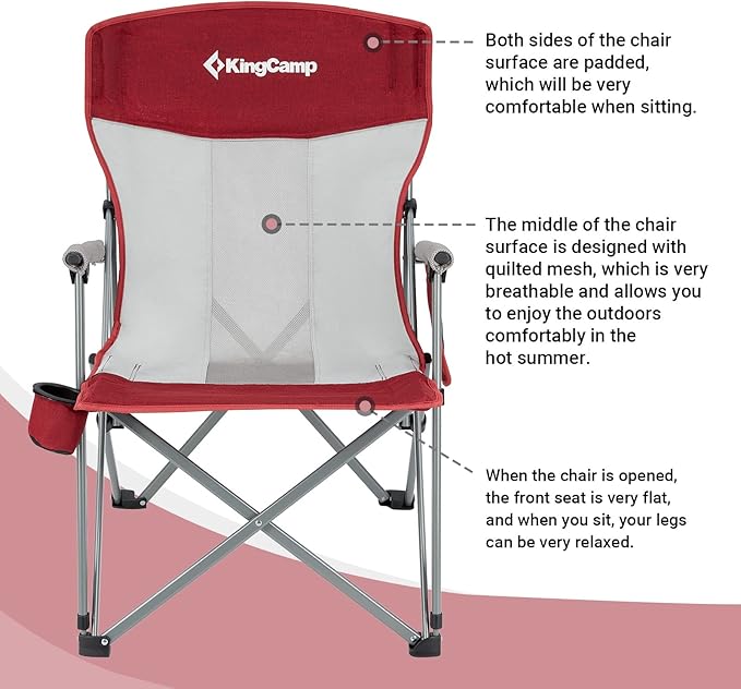 KingCamp Oversized Heavy Duty Outdoor Camp Lightweight Portable Lawn Chair Sturdy Steel Frame Supports 300 lbs with Cup Holder for Sports Fishing Picnic one Size Blue&ampGray