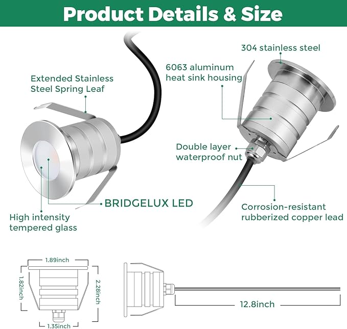 Gardencoin Outdoor Recessed LED Lights Heavy Duty Soffit and Deck Lighting Flush Mount 12-24V Low Voltage Landscape In Ground Well Light Underwater Pond Light Dimmable Widely Used 6pack