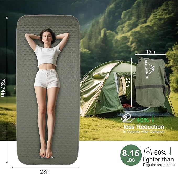 Self Inflating Sleeping Pad with Foam and Electric PumpInnovative Y-Shaped Telescopic Structure4.3 Thick Ultraportable Camping MattressOutdoor Compact Air Mat for Tent Car（4.2*79*28 inch）