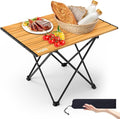 Portable Camping Table Compact Camping Side Table with Carrying Bag Ultralight Aluminum Beach Table Folding for Hiking Camping Picnicking BBQ Outdoor Cooking (Wood Medium 22)