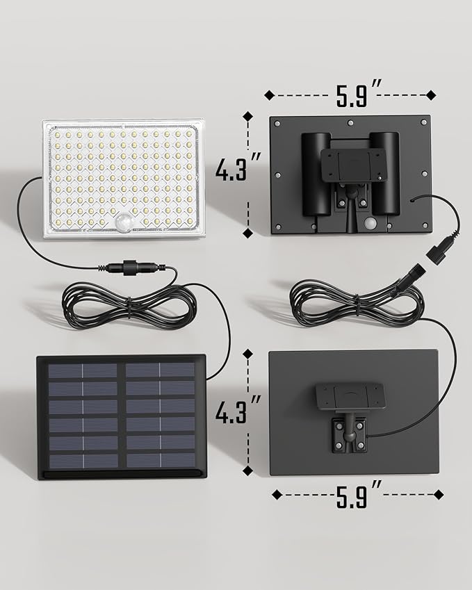 SUPERDANNY Solar Outside Lights with 113 Bright LEDs 7000K Motion Sensor Outdoor Flood Lights Dusk to Dawn with 16ft Cable IP65 Waterproof Security Light for Garden Barn Porch 2 Pack
