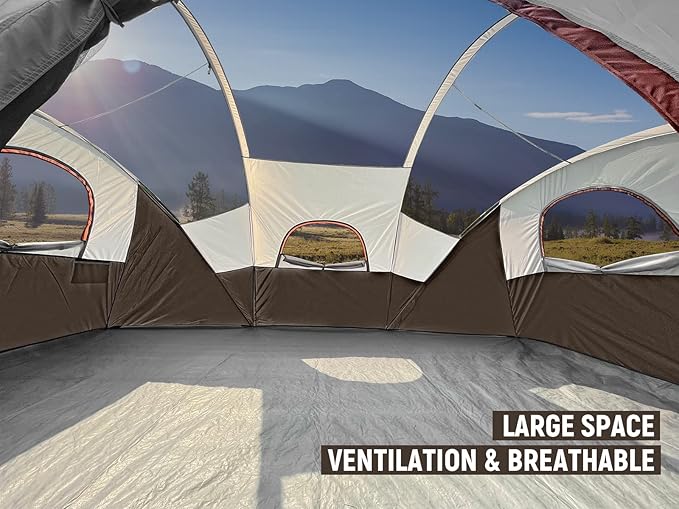 HIKERGARDEN 10 Person Camping Tent - Portable Easy Set Up Family Tent for Camp Windproof Fabric Dome Tent Outdoor for Hiking Backpacking Traveling-14'x11'x74in(H)