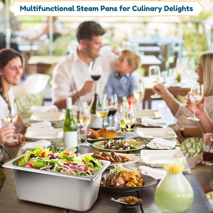 Stainless Steam Hotel Pan1/3 Size 6 Inch Deep Steam Table Pan with Lid 8 Pack 0.8 mm Thick Anti Jam Pan Stainless Steel Steamer Pan for Commercial Party RestaurantHotel
