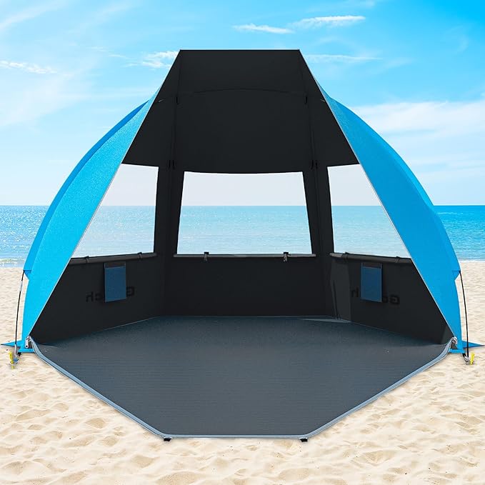 Gorich Portable Beach Tent for 3/4-5/6-7 Person with UPF 50+ UV Protection Lightweight &amp Foldable Sun Shelter with 5 Sand Bags Easy Setup Windproof Beach Umbrella Sun Shade
