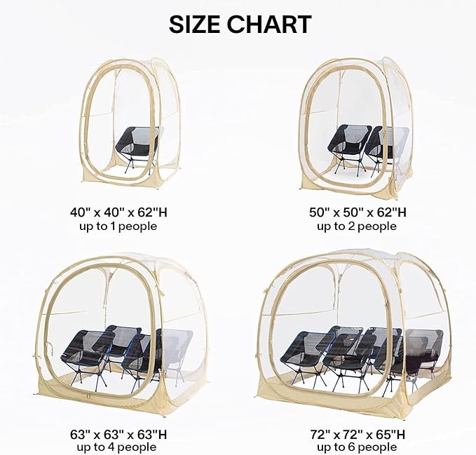 EighteenTek Sports Instant Tent Shelter - Outdoor Bubble Sun Shelter Pop Up - Clear Patent Pending Protected Design (63x63x63H)