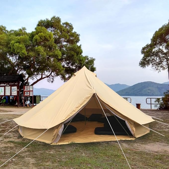 PlayDo Waterproof 4 Season Cotton Canvas Hot Tent Bell Wall Tent Yurt Tent with Stove Jack Hole for Outdoor Family Camping