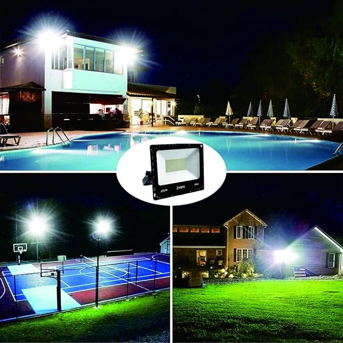 200W LED Flood Light Outdoor 20000lm Super Bright Work Lights IP66 Waterproof Security Light with Plug &amp Switch 6500K White Spotlight for Garden Yard Garage Basketball Court Lighting
